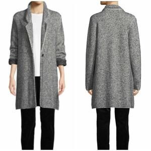 Eileen Fisher Cozy Textured Notch Collar Jacket Coat Large Black/Soft White